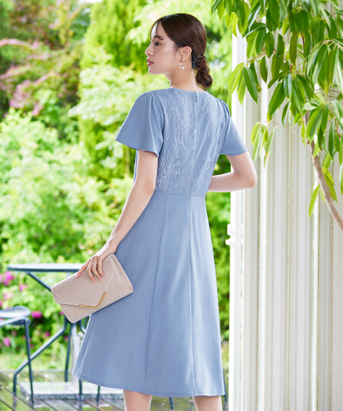 【アウトレット】フレアスリーブレースコンビワンピース