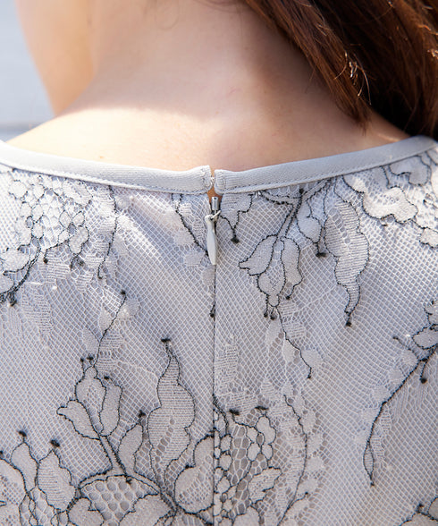 【アウトレット】フレアスリーブレースコンビワンピース