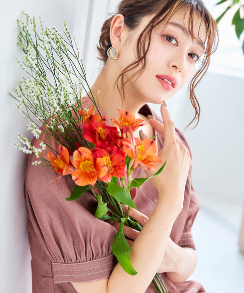 【アウトレット】パフスリーブ配色ステッチワンピース