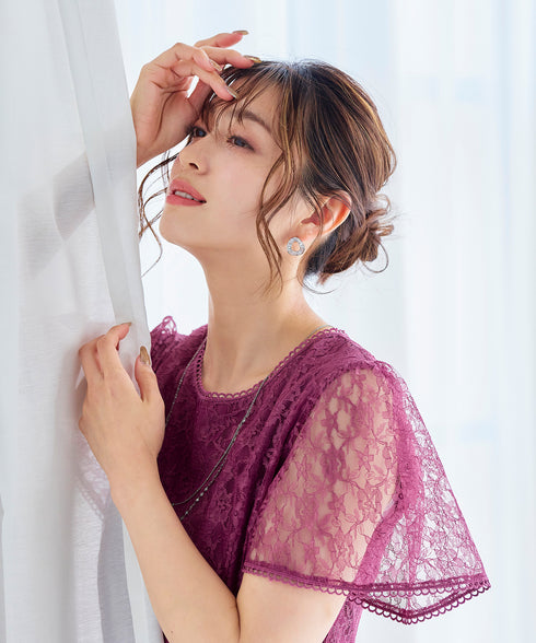 【アウトレット】フレアスリーブ総レースワンピース