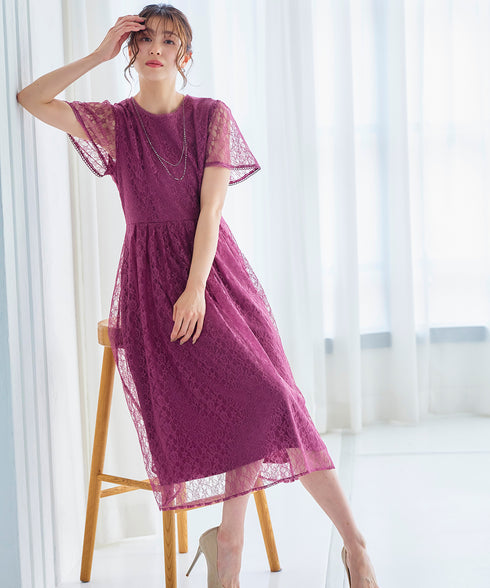 【アウトレット】フレアスリーブ総レースワンピース