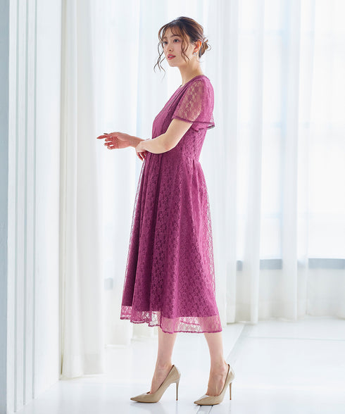 【アウトレット】フレアスリーブ総レースワンピース