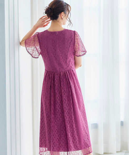 【アウトレット】フレアスリーブ総レースワンピース