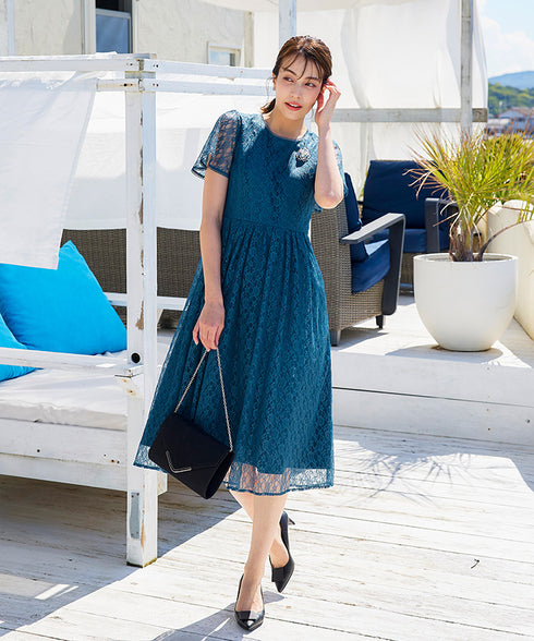 【アウトレット】フレアスリーブ総レースワンピース