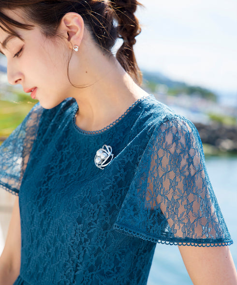 【アウトレット】フレアスリーブ総レースワンピース