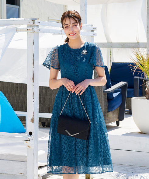 【アウトレット】フレアスリーブ総レースワンピース