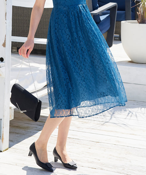 【アウトレット】フレアスリーブ総レースワンピース