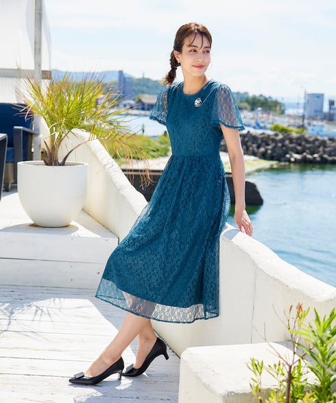 【アウトレット】フレアスリーブ総レースワンピース