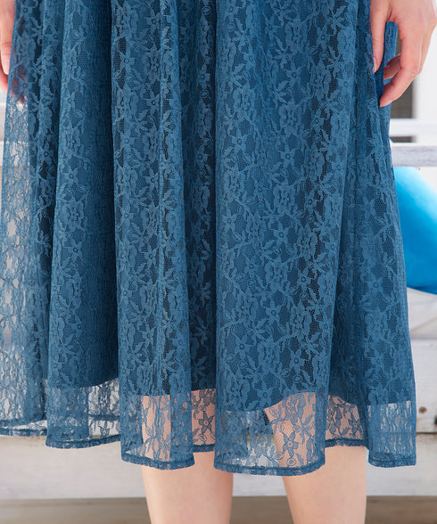 【アウトレット】フレアスリーブ総レースワンピース