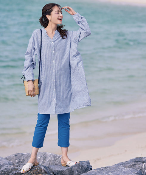 【アウトレット】リネンミックス スキッパー長袖ワンピース