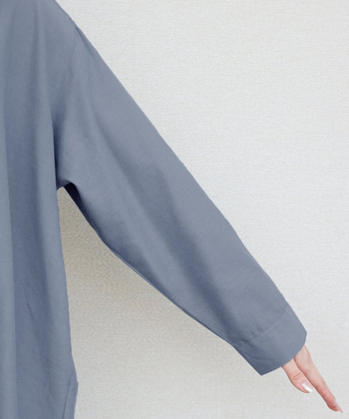 【アウトレット】リネンミックス スキッパー長袖ワンピース