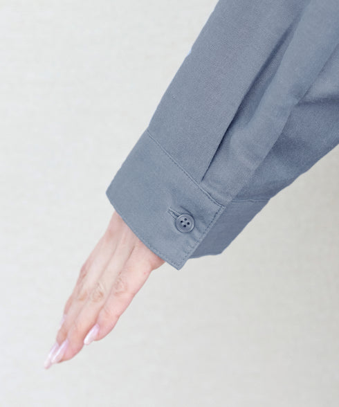 【アウトレット】リネンミックス スキッパー長袖ワンピース