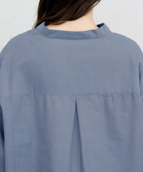 【アウトレット】リネンミックス スキッパー長袖ワンピース