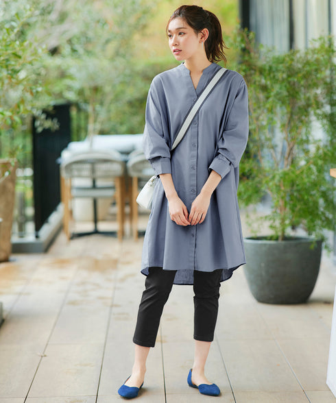 【アウトレット】リネンミックス スキッパー長袖ワンピース