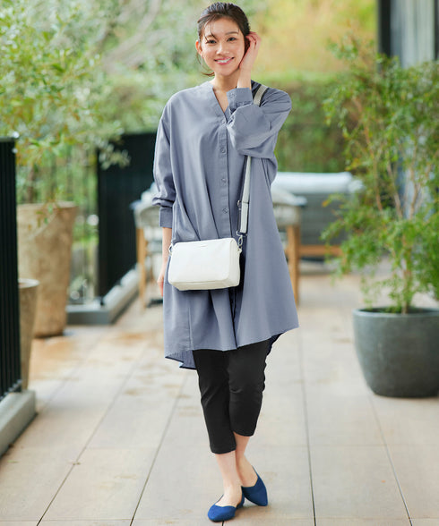 【アウトレット】リネンミックス スキッパー長袖ワンピース