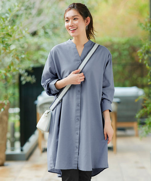 【アウトレット】リネンミックス スキッパー長袖ワンピース