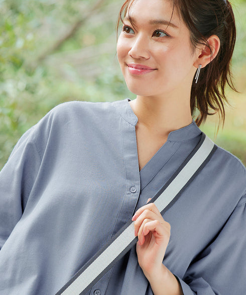 【アウトレット】リネンミックス スキッパー長袖ワンピース