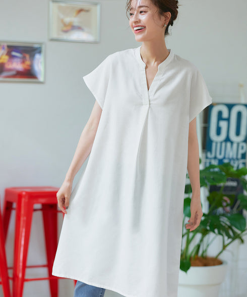 リネンミックススキッパーシャツワンピース