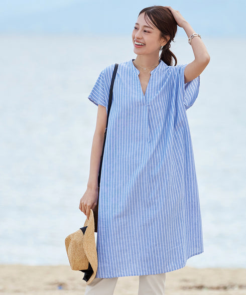 リネンミックススキッパーシャツワンピース