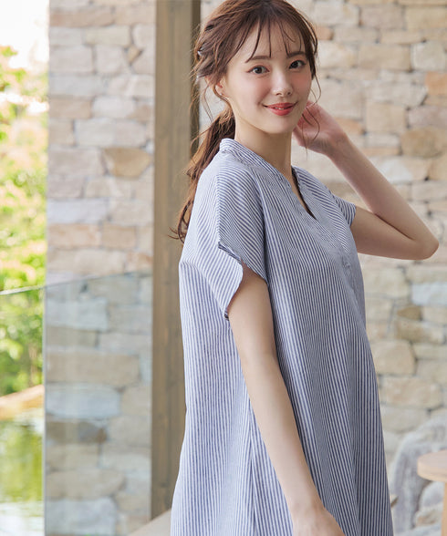 リネンミックススキッパーシャツワンピース