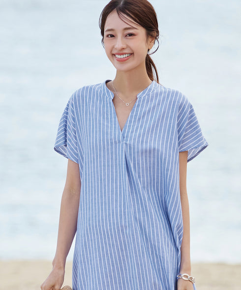 リネンミックススキッパーシャツワンピース