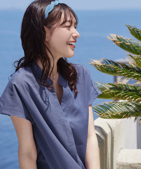 リネンミックススキッパーシャツワンピース