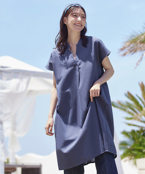 リネンミックススキッパーシャツワンピース