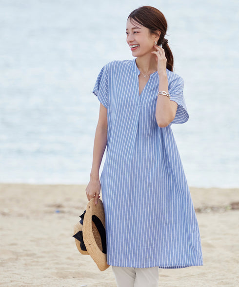 リネンミックススキッパーシャツワンピース