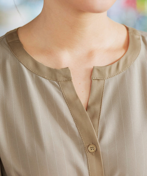 【新色追加】配色キーネックストライプワンピース