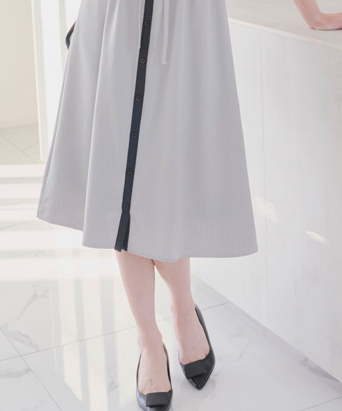 【新色追加】配色キーネックストライプワンピース