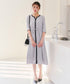 【新色追加】配色キーネックストライプワンピース