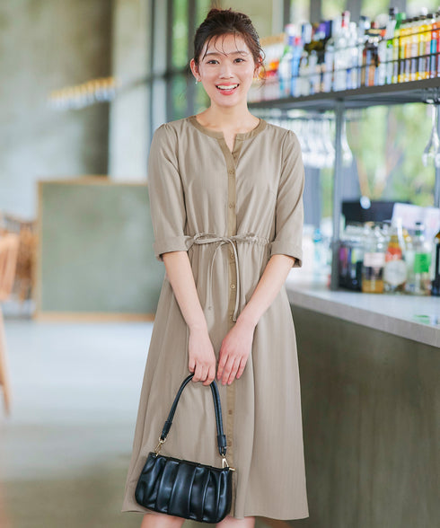 【新色追加】配色キーネックストライプワンピース