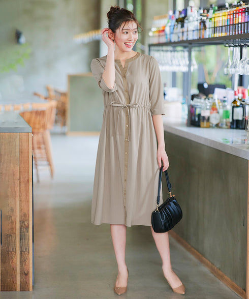 【新色追加】配色キーネックストライプワンピース