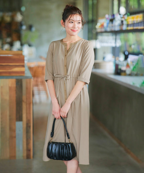 【新色追加】配色キーネックストライプワンピース