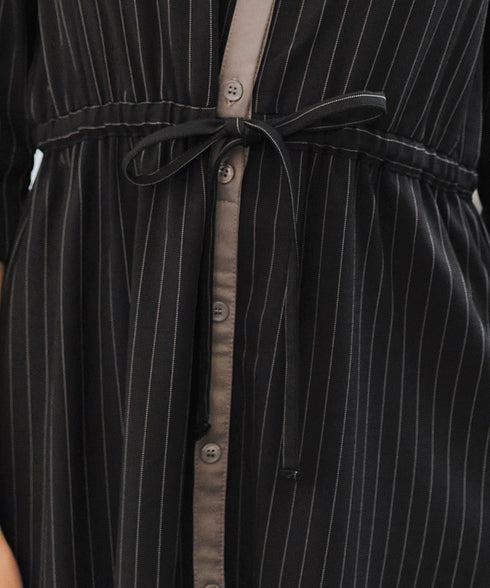 【新色追加】配色キーネックストライプワンピース