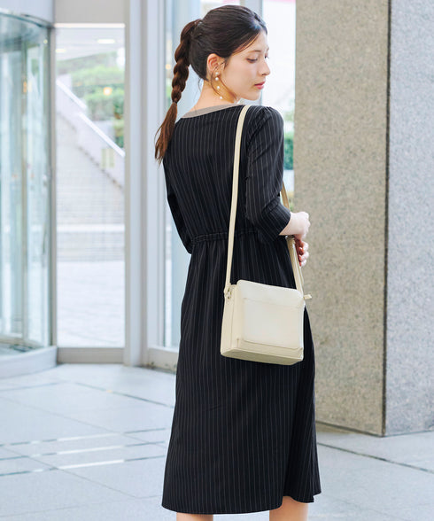 【新色追加】配色キーネックストライプワンピース