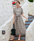 【新色追加】チェック柄フレア袖シアーワンピース