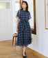 【新色追加】チェック柄フレア袖シアーワンピース