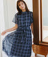 【新色追加】チェック柄フレア袖シアーワンピース