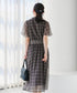 【新色追加】チェック柄フレア袖シアーワンピース