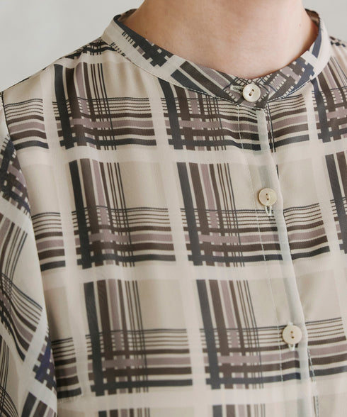 【新色追加】チェック柄フレア袖シアーワンピース