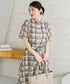 【新色追加】チェック柄フレア袖シアーワンピース