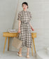 【新色追加】チェック柄フレア袖シアーワンピース