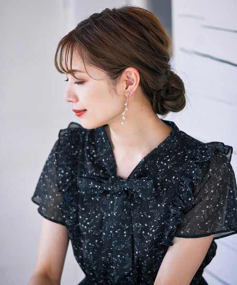 【アウトレット】花柄ボウタイフレアワンピース