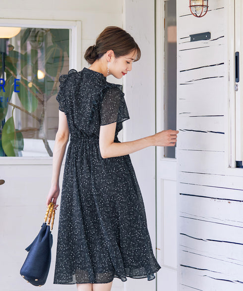 【アウトレット】花柄ボウタイフレアワンピース