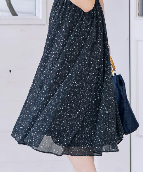 【アウトレット】花柄ボウタイフレアワンピース