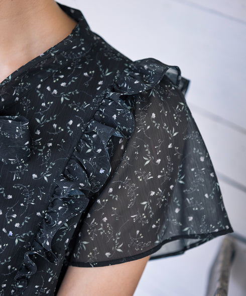 【アウトレット】花柄ボウタイフレアワンピース