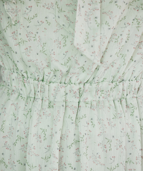 【アウトレット】花柄ボウタイフレアワンピース