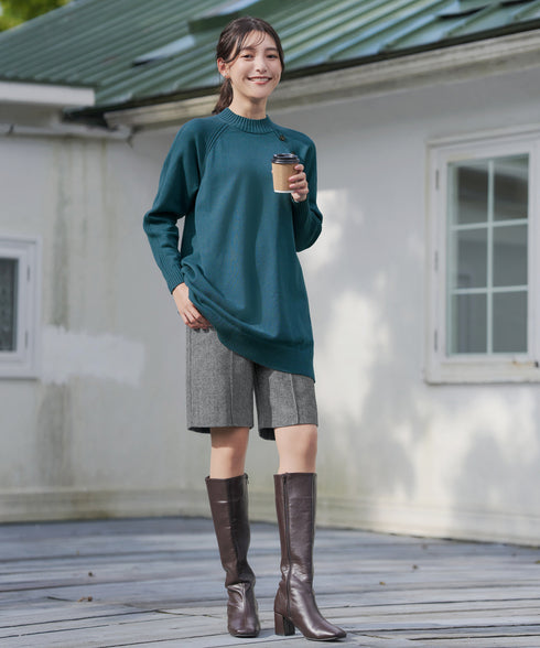 【安田美沙子さん着用】ウール調ヘリンボン柄キュロットパンツ