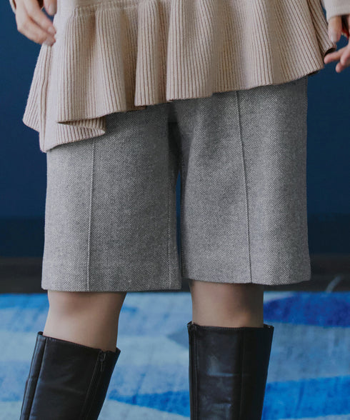 【安田美沙子さん着用】ウール調ヘリンボン柄キュロットパンツ